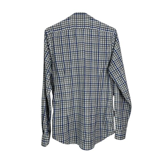 Express Mens Slim Fitted Plaid Button-Up Shirt S 14-14.5" Long Sleeve Blue/Gray - Picture 7 of 10